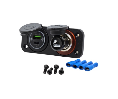 Maz. Univerzální nabíjecí panel 12V – zásuvka 12V + USB-A QC 3.0 + USB-C PD